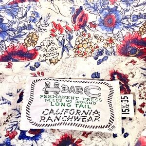 H Bar C Shirt Mens 15.5 35 M Blue Floral Pearl Snap USA 70s Disco Rockabilly USA